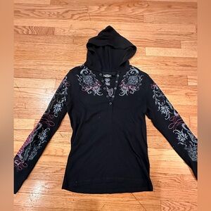 Harley Davidson Hooded Long Sleeve w/Snap Button V-Neck